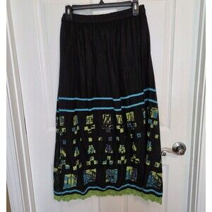 Weekend Choice Bohemian Black Embroidered Cotton Skirt Women's Size MEDIUM
